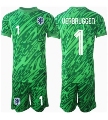 Nederländerna Bart Verbruggen #1 Målvakt Hemmatröja Barn EM 2024 Kortärmad (+ Korta byxor)